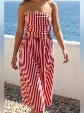 Pinch Striped Pink & Red Strapless midi dress Women’s size large nwt